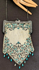 Vintage Mesh Flapper Purse  Ivory + Blue picture