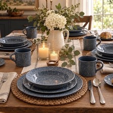 VTG Mikasa Ultrastone Country Blue CU501 Dinnerware Set 20 Pc Service of 4 Japan picture