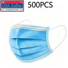 Blue 500 Pcs Disposable Face Masks 3-Ply Non Medical Surgical Earloop Adult FAST picture