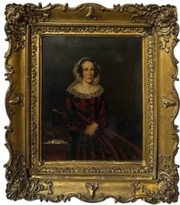 19th Century Portrait of a Lady Oil on Canvas Antique Ornate Gilt Frame picture