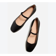 Madewell Greta Mary Jane Flat Black Leather Round Toe Size 9 picture