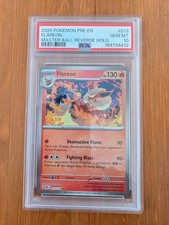 2025 Pokémon Flareon #013 Prismatic Evolutions Master Ball Reverse Holo PSA 10 picture