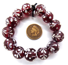 Pair of Deep Red Fancy Lamp African Trade Beads BEAUTIFUL SHAPE  VB230  Bin VN picture