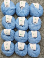 Lot of 12 Hobbii Friends Kid Silk Yarn #77 Blue Silk/Mohair/Wool 25gr 218yds ea picture