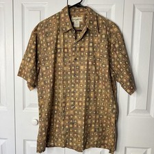 Vintage 90s TravelSmith Geometric Button Down Tee Single Stitch Made In USA picture