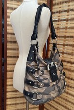 Vintage B Makowsky Leather Grommet Camo Shoulder Bag Grunge Goth Rare picture
