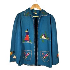 Vintage 1940s-1950s Lopez 100% Wool Mexican Souvenir Jacket -Hand Embroidered picture