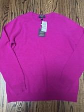New Charter Club Women's 100% Cashmere Long-Sleeve Crewneck Sweater Fushia Sz L picture