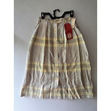 Summit Sportswear Vintage Plaid Linen Blend Midi Skirt YellowGrey Button Front10 picture