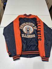 Vintage Illinois Fighting Illini Varsity Jacket XL Navy Orange 90s Retro Sports picture