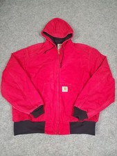 Vintage 90s Carhartt Hooded Active Jacket J03 Red XL  Workwear Streetwear Y2K picture