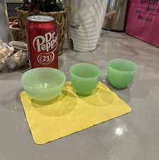 3-pc Chinese Carved Hardstone Green Cups Bowls picture