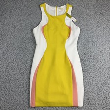 GB Gianni Bini 60s Style Yellow White Shift Dress Medium Mod Design NWT picture