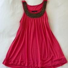 B'Leev Womens Y2K Coral Pink Beaded Halter Neck Top A-Line Sleeveless Large picture