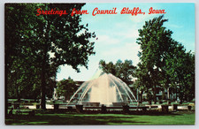 Council Bluffs Iowa Greetings Fountain In Bayliss Square Vintage Photo Postcard picture
