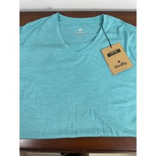 Woolly Men’s XL 100% Merino Wool V Neck T Shirt Aqua Blue 175 GSM NWT picture