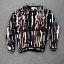 Vtg 90s Cotton Traders 3D Knit Sweater Mens L Coogi Style Multi Color Textured picture