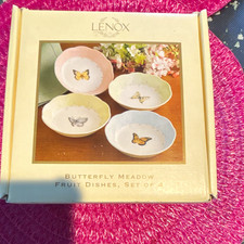 Lenox Butterfly Meadow Fruit Dishes Set of 4 Porcelain Multicolor Boxed picture