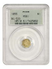 Cal. Fractional: 1855 $1 PCGS MS61 (BG-533, OGH) - California Fractional Gold picture