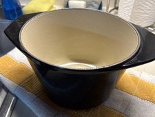 Cousances Dutch Oven 40 oz Black Enamel Cast Iron 17cm x 15cm x 11cm No Lid VTG picture