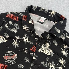 Scarface Tony Montana Graphic Print Hawaiian Shirt Mens 2XL Black Rayon picture