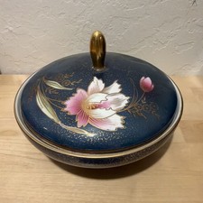 Vintage Royal KPM Bavaria lidded candy dish Blue Gold And Floral Germany picture