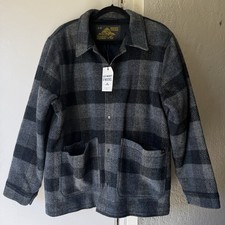 NWT $498 Le Mont St Michel Vardin Patchwork Wool Chore Jacket Large Navy Plaid picture