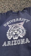 1950s - 60s Flock Printed Navy University of Arizona Crewneck Sweatshirt picture
