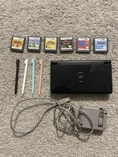 Black Nintendo DS Lite With Six Games, Charger And Styluses Tested Works Great picture