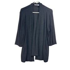 Chico's Travelers Black Open Front Cardigan Ribbed 3/4 Sleeve Jacket Pockets 2 L picture