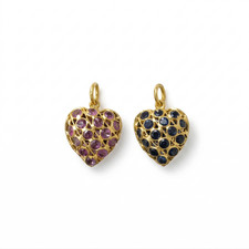 Vintage 14K Gold Heart reversible handmade Pendant with Ruby and Sapphire picture