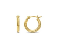 14K Real Solid Yellow Gold Shiny Polished Round Creole Hoop Earrings All Sizes picture
