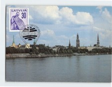 Postcard Panorama of the right bank of the Daugava River Old Riga Latvia picture