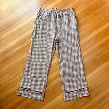 Marea by Liz Joy Brown Gingham Cotton Flannel Pajama Pants M Wide Leg Loungewear picture