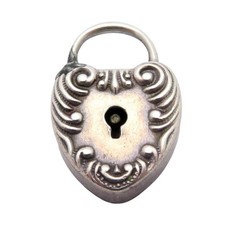 Antique Victorian W. & S.B. Sterling Silver ADH Monogram Heart Padlock Charm picture