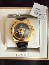 Versace VE8D00324 Swiss Quartz Gold-Tone Medusa Dial Black Leather Box Papers picture