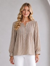 Anthropologie The Korner Stripe Peasant Top Size Small Pleated Button Front NWT picture