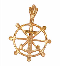 Rare /Vintage Diamond Cut 14k gold Nautical Ship Wheel & Anchor Charm / Pendant  picture