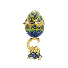 SHINNYGIFTS   Enamel Paint Handmade Metal Craft Peacock Egg Trinket Box picture