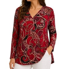 Chicos Travelers Sz XL 3 Slinky Red Stretchy Blouse Shirt Top Christmas Holiday picture