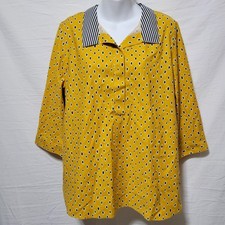 Chico's No Iron Button Back Tunic Blouse Yellow Diamonds Size 2 US 12 3/4 Sleeve picture