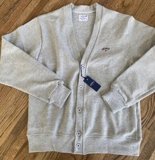 Men’s NOAH New York Rugby Logo Embroidered Cardigan 100% Cotton Gray Small NWT picture