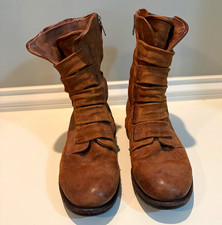 A.S.98 Brown Leather Mid-Calf Zip Bootie, US 7 M, Round Toe Rubber Sole picture