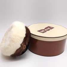 Vintage Mlle Arlette New York Real Fur Pillbox Hat Two Tone Brown Cream with Box picture