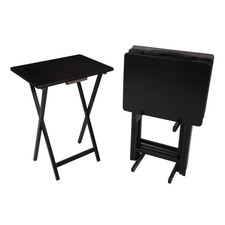 Mainstays 4-Piece Black Rubberwood Indoor Folding TV Tray Table Set with Storage picture
