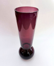 Vintage Amethyst Purple Art Glass Footed Vase 9” Ball Base MCM Style picture