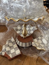 MacKENZIE CHILDS STERLING CHECK 3 No TIER SWEET STAND  SHARDS DAMAGED PIECES picture