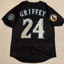 Ken Griffey Seattle Mariners Black Stitched Mens Jersey Retirement Patch picture