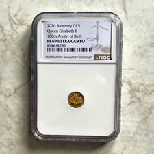 2026 Alderney £5 Gold Commemorative Queen Elizabeth II 100th NGC PF69 UC picture