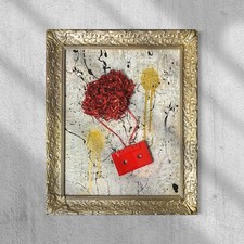 Original Framed Abstract Pop Art Assemblage Collage 19.5x16” “Red Tape” With COA picture